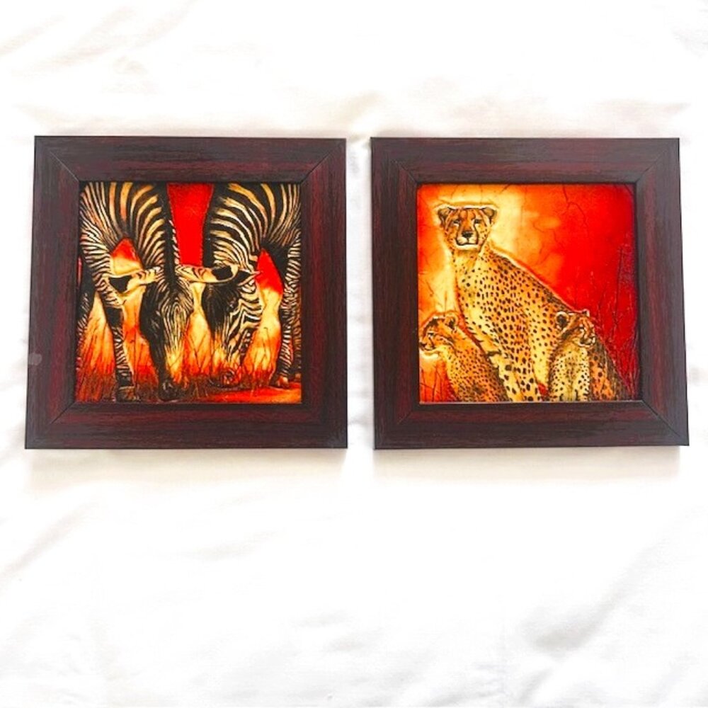 Framed Art African Animals on Clay 8.2 x 8.2 in read